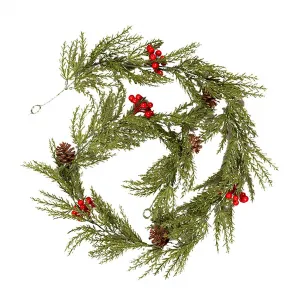 5.6ft Christmas Artificial Garland with Pine Cone Berry Faux Hanging Plants for Christmas Season Holiday Wedding Table Runner Centerpiece Decor