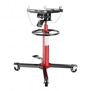 1100lbs Hydraulic Telescoping Transmission Jack - Adjustable Stand with Foot Pedal, 34.3"-68.5" Lift Range, 360° Swivel Wheels, Red