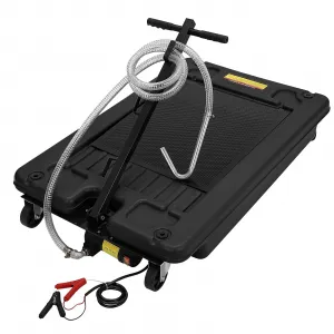 17 Gallon Electric Oil Drain Pan with 12V Pump & 8 Ft Hose, Low Profile, T Folding Handle, Polypropylene, Wheels, for Cars SUVs Trucks