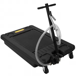 17 Gallon Oil Drain Pan with Pump & 8 Ft Hose, Low Profile, T Folding Handle, Polypropylene, Wheels, for Trucks Cars SUVs