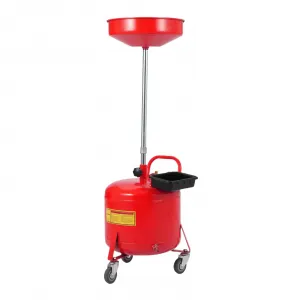 8 Gal Portable Waste Oil Drain Change Tank, 15 in Funnel, Adjustable Height 28"-62", 360° Wheels, Built-in Toolbox for Auto Repair, Red