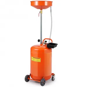 20 Gallon Oil Drain Tank, Portable Oil Drain Container with Adjustable Funnel Height 38"-65", Air Operated Drainage Fluid Fuel Transfer Drainage with 360° Wheels & Toolbox