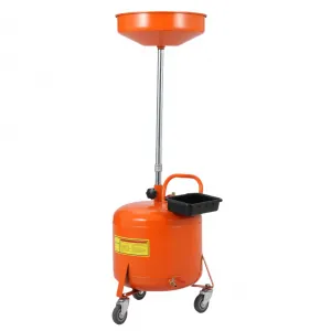 8 Gallon Waste Oil Drain Tank, Portable Oil Drain Container with Adjustable Funnel Height (28"-62"), 360° Wheels & Built-in Toolbox, Orange