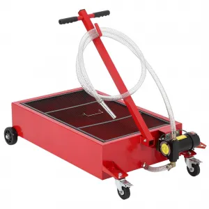 Low Profile Oil Drain Pan 25-Gallon with 180W 12V Electric Pump, Carbon Steel, Folding Handle & 8FT Hose for Cars, SUVs, Trucks