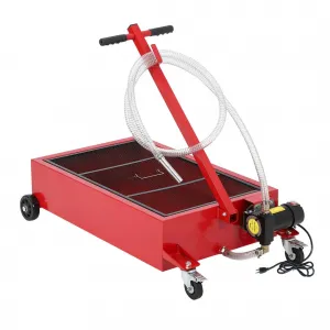 25 Gallon Oil Drain Pan with 110V 180W Electric Pump, Metal Cart, 8FT Hose, Folding Handle, Wheels, for Cars, SUVs, Trucks, Buses, RVs