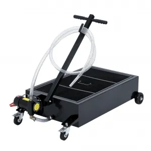 20GAL Oil Drain Pan with 12V 180W Electric Pump, Metal Cart, 8FT Hose, Folding Handle, Wheels, for Cars SUVs Trucks Buses RVs, Black