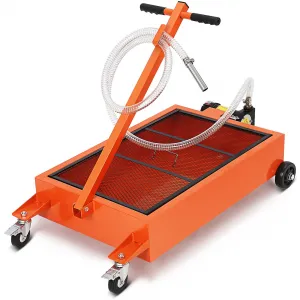 Oil Drain Pan, 15 Gallon Low Profile Oil Drain Pan with Electric Pump,57L Oil Change Pan with 8ft Hose & Folding Handle, Rolling Oil Drain Cart for Car, SUV, Trucks Oil Draining