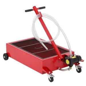 Low Profile Oil Drain Pan 20 Gallon with 12V Electric Pump, Folding Handle, Carbon Steel, 8FT Hose, Wheels, for Cars and Trucks