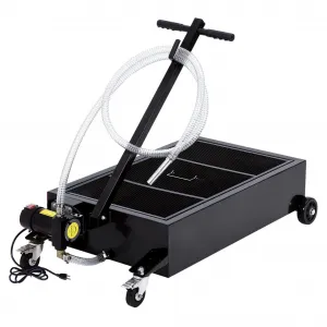 25 Gallon Oil Drain Pan with 110V Electric Pump, 8FT Hose, Folding Handle, Carbon Steel, Wheels, for Cars, SUVs, Trucks, Buses, RVs