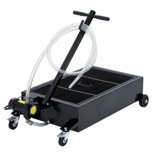 25GAL Oil Drain Pan with 12V 180W Pump, Metal Cart, Folding Handle, 8FT Hose, Wheels, for Cars SUVs Trucks Buses RVs