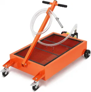Waste Oil Drain Pan 17 Gallon Capacity Electric Pump Steel Low Profile Folding Handle 8 Ft Hose for Trucks RVs Buses