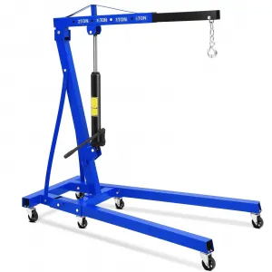 2-Ton Engine Hoist - 4400 lbs Folding Hydraulic Cherry Picker, Heavy-Duty Shop Crane with 6 Caster Wheels and 4 Adjustable Boom Positions for Warehouse, Garage, and Workshop, Blue