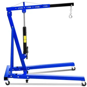 Engine Hoist Cherry Picker 2 Ton Hydraulic Shop Crane Blue, Collapsible Frame, 360° Swivel Casters, Adjustable Boom, Heavy-Duty Lifting
