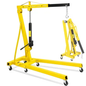 2-Ton Engine Hoist - 4400 lbs Folding Hydraulic Cherry Picker, Heavy-Duty Shop Crane with 6 Caster Wheels and 4 Adjustable Boom Positions for Warehouse, Garage, and Workshop, Yellow