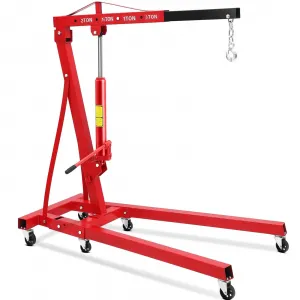 2 Ton Hydraulic Engine Hoist 4400LB Heavy Duty Foldable Crane 6 Casters Leveler for Garage Auto Repair, Red