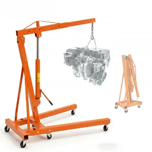 2-Ton Engine Hoist - 4400 lbs Folding Hydraulic Cherry Picker, Heavy-Duty Shop Crane with 6 Caster Wheels and 4 Adjustable Boom Positions for Warehouse, Garage, and Workshop, Orange