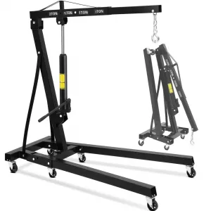 2-Ton Folding Engine Hoist Hydraulic Crane with 6 Casters High-Strength Steel Foldable Design Portable Garage Workshop