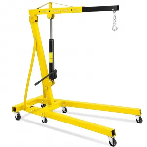 2-Ton Engine Hoist - 4400 lbs Folding Hydraulic Cherry Picker, Heavy-Duty Shop Crane with 6 Caster Wheels and 4 Adjustable Boom Positions for Warehouse, Garage, and Workshop (Yellow)