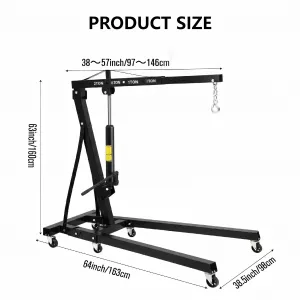 2 Ton Engine Hoist 4400 Lbs Capacity Folding Hydraulic Heavy-Duty Carbon Steel 6 Casters with Brakes Adjustable Boom Garage Workshop