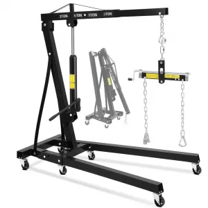 2 Ton Folding Hydraulic Engine Hoist with 6 Wheels, Telescopic Boom, Steel Frame, Foldable Design, 4400 Lbs Capacity for Garage Workshop, Black