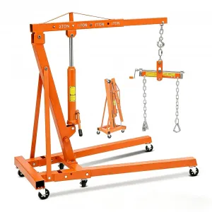 2 Ton Hydraulic Engine Hoist with Lever Stabilizer, 4-Position Adjustable Boom, 360° Swivel Casters, High-Strength Steel, Foldable Design for Auto Repair Workshop