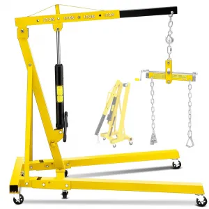 2 Ton Hydraulic Engine Hoist with Lever Stabilizer, 4 Adjustable Boom, High-Strength Steel, 6 Swivel Casters, Foldable Design for Auto Repair