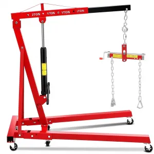 2 Ton Folding Hydraulic Engine Hoist with Leveler, 4400 LBS Cherry Picker Shop Crane for Garage Workshop Warehouse, Heavy Duty, Red
