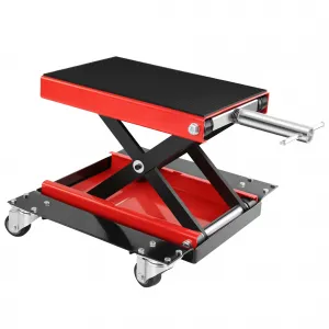 Motorcycle Scissor Lift Jack - 1100 lbs Capacity Scissor Jack with Dolly and Hand Crank, Ideal for ATVs and Dirt Bikes