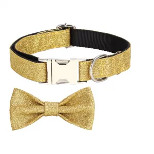 Bling Dog Bow Tie Collar Cute Nylon Dog Collar with Bow Tie Safety Metal Buckle for Daily Walking Holiday Party Champagne XS Size: 1.5x30cm