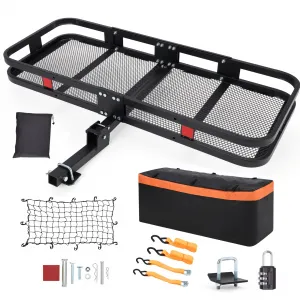Hitch Mount Cargo Carrier Basket 60"x24"x6" Black Steel 500 Lbs Capacity for Cars and SUVs