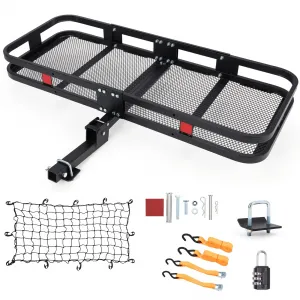 Hitch Mount Cargo Carrier Basket 60x24x6 Black Steel 500 Lbs Capacity for Cars SUVs