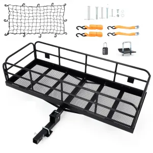 Hitch Mount Cargo Carrier Basket 60"x24"x14" Black Steel 500 Lbs Capacity for Cars and SUVs