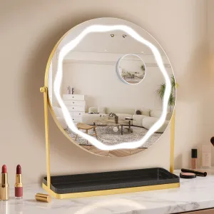 Vanity Mirror with Lights, 19" LED Makeup Mirror, Smart Touch Control, 3-Color Dimmable Lighting, 360° Adjustable for Bedroom, Dressing Table, Gold