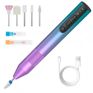 Cordless Electric Nail Drill, Rechargeable Nail Drill Machine for Acrylic Gel Nails, Portable Electric Nail File kit with High-Grade Ceramic Bits for Home Salon Use(Gradient Purple)…