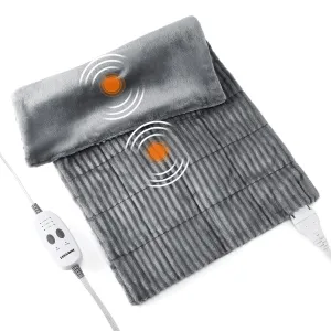 Weighted Heating Pad with Massager Electric Heating Pad for Back with Massaging Vibration, 3 Heating Levels & 3 Massage Types, XXXL Large Size Heating Pad, 33” x 17”, Grey