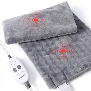 Weighted Heating Pad with 2 Massager, Electric Massaging 5lbs Heating Pad for Back Neck Shoulder with Massaging Vibration, 3 Heating Levels & 3 Massage Types, 12” x 24” Grey