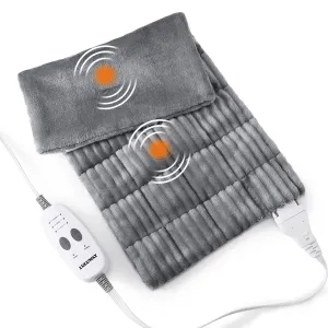 Weighted Heating Pad with Massager Electric Heating Pad for Back with Massaging Vibration, 3 Heating Levels & 3 Massage Types, 12” x 24”, Grey
