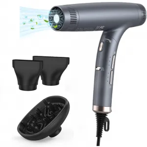Ionic Hair Dryer with Magnetic Nozzle Foldable Portable for Travel Home Salon Dark Grey 110,000 RPM