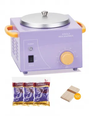 Wax Warmer for Hair Removal, 15 Mins Quick Wax Melting Professional Wax Pot Warmer, Wax Warmer Kit for All Hair Types Including Facial, Legs, Bikini and more- Purple Single Pot