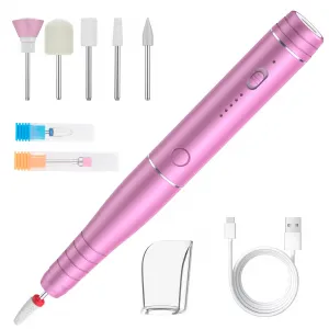 Cordless Electric Nail Drill, Rechargeable Nail Drill Machine for Acrylic Gel Nails, Portable Electric Nail File kit with High-Grade Ceramic Bits for Home Salon Use