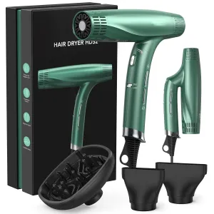 Professional Hair Dryer with Brushless Motor, High Speed, Magnetic Nozzle, Foldable, Dual Ionic, 12 Modes, Quiet, Travel Home