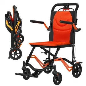 Portable Lightweight Folding Transport Chair, Ultra Lightweight, Locking Handbrake, Removable Flip Armrests, Aluminum Alloy, Swinging Footrests, Supports 220 lbs, Indoor & Outdoor Use