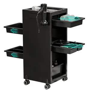 Salon Trolley Cart, Hair Salon Station Equipment, SPA Salon Tray Hair Cart 4 Drawers & 2 Storage Baskets, Salon Tool Storage Trolley Rolling Cart Multipurpose Tool Salon Cart for Hair Stylist