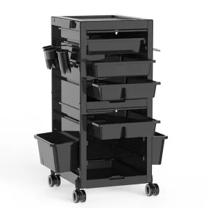 Salon Tool Storage Trolley Rolling Cart with 6 Trays & 3 Heat Resistant Appliance Holder, SPA Beauty Hairdressing Lockable Tool Cart with 2 Keys - Extra Storage New Upgrade
