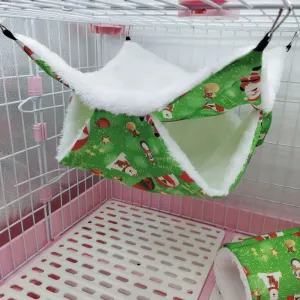 Pet Christmas Hammock Winter Warm Tunnel Hanging Cotton Nest Pet Supplies for Hamster Squirrel Guinea Pig Double Hammock 34 x 34 Green