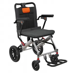 Lightweight Folding Wheelchair for Seniors – Aviation Aluminum, Flip Armrests, Secure Brakes & Spacious Seating for Effortless Mobility, Safe Transfers Indoors & Outdoors, Gray Orange
