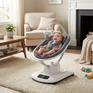 Electric Baby Swings with 5 Soothing Motions, 5 Speed Levels and Remote Control Reclining Seat with 5-Point Harness, 5 Preset Music & Sounds for Infants & Newborns, Dark Grey