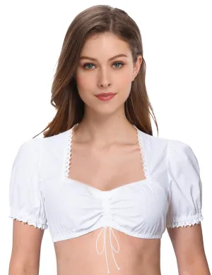 Women's Bavarian Oktoberfest Costume Dirndl Blouse SweatHeart Neck Crop Top White S