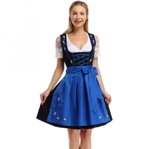 Women's Oktoberfest German Dirndl Dress 2 Pieces Beer Girl Costume Blue XL