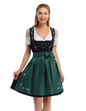 Women's German Dirndl Dress Oktoberfest Costume 2pcs Dark Green 2XL Festival Apparel